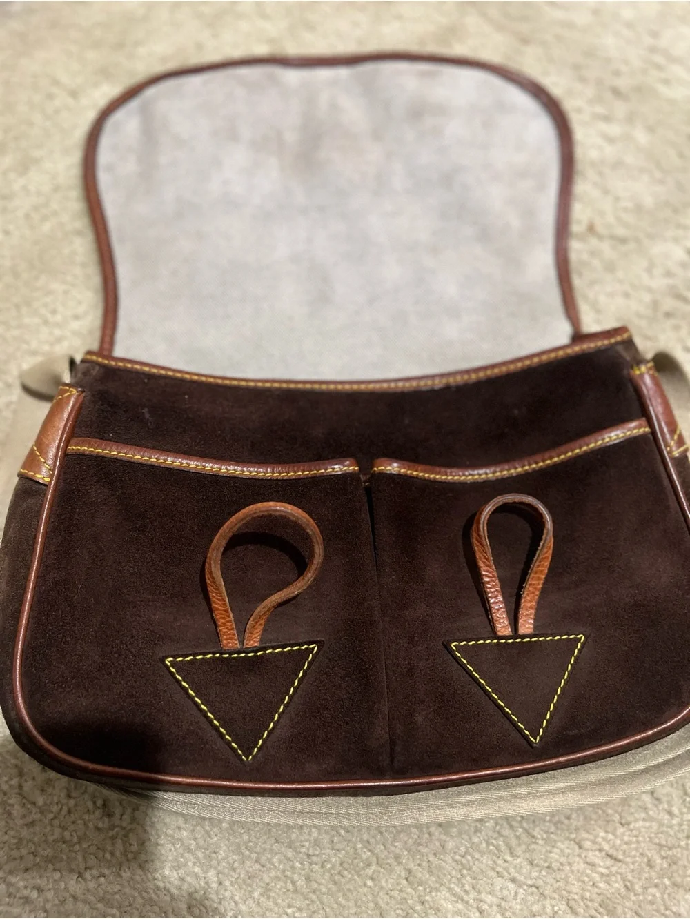 Vintage Dooney & Bourke Dark Brown Suede Crossbody with Tan Leather Accents - Picture 8 of 16